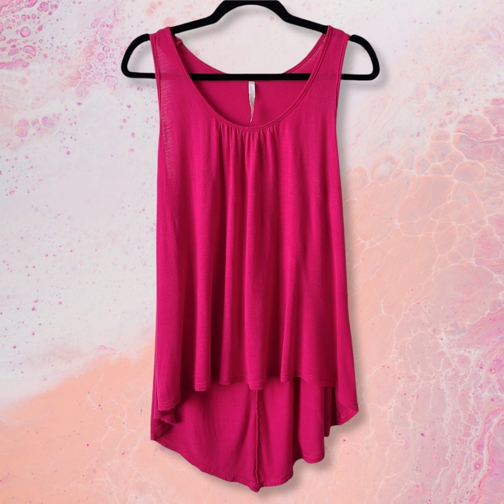 Michael F. Hot Pink Ruffle Back High Low Tank Top